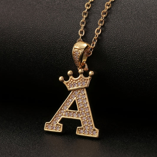 26 English Letter Alphabet Necklace Pendant Inlaid Zircon 18K Gold Plated Clavicle Chain For Women Girls